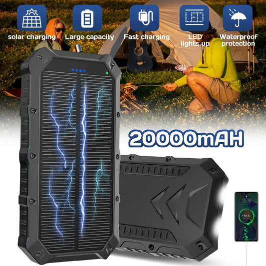 20,000mAh Solar Power Bank with Dual LED Light - Portable Charger for iPhones