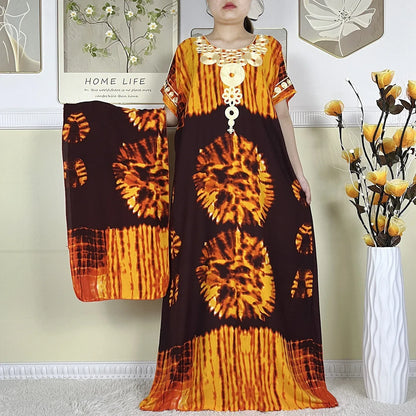 Elegant African Abaya Maxi Dress - Pure Cotton, Loose Fit, Short Sleeve - B&R African Styles