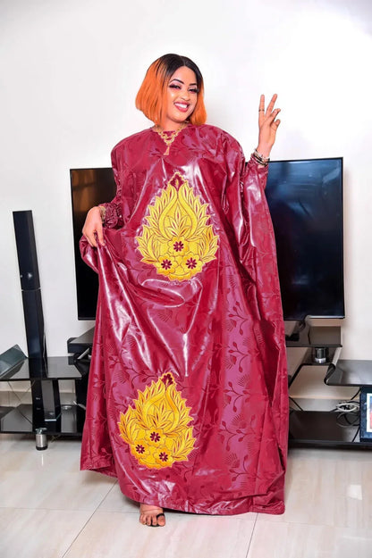 Embroidery African Dress For Women Plus Size Dress Bazin Riche With Scarf - B&R African Styles