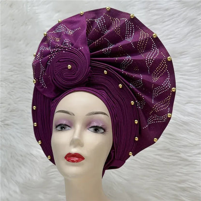 Aso Oke Auto Gele Headtie Handmade African Cap Nigerian Wedding Gele Women - B&R African Styles