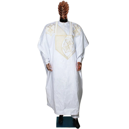 3PCS Men's African Traditional Bazin Riche Embroidery Outfit - B&R African Styles