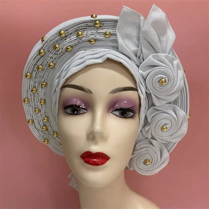 High Quality African Nigeria Auto Gele Elegant Helmet With Stones - B&R African Styles