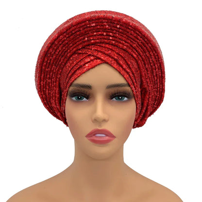 Auto Gele Sequin Headtie Nigeria Head Wraps Lady Headpiece - B&R African Styles