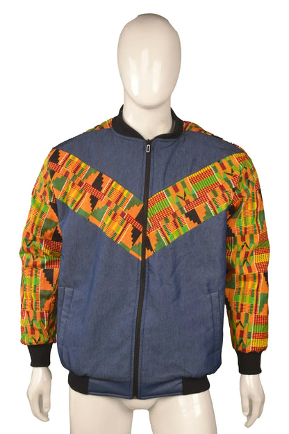 Kente Denim Unisex African Bomber Jacket - B&R African Styles