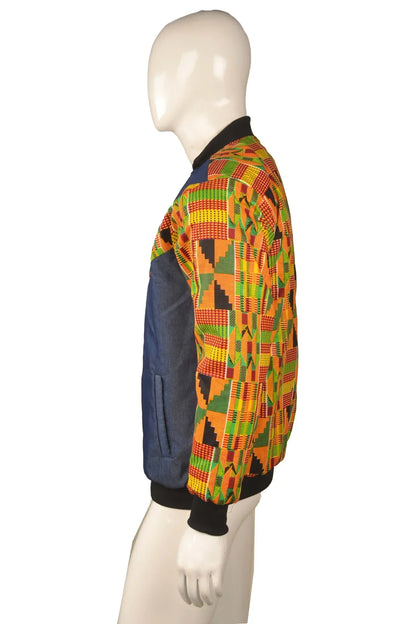 Kente Denim Unisex African Bomber Jacket - B&R African Styles