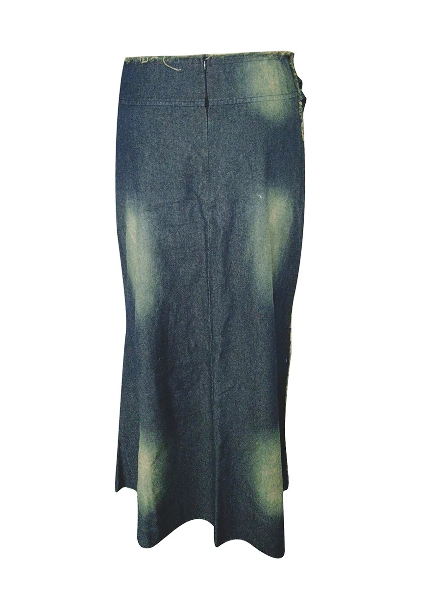 Vintage High Waist Denim Maxi Skirt