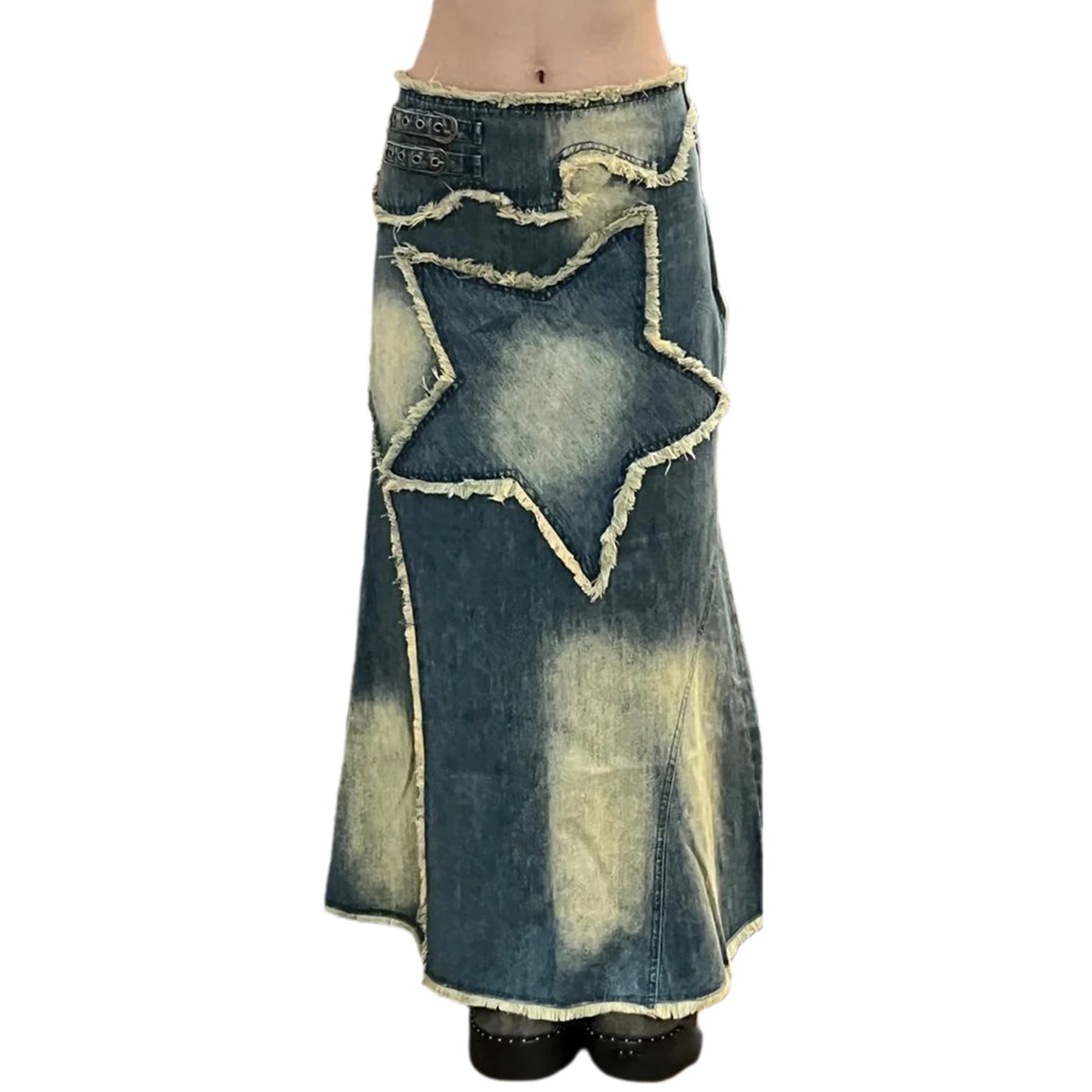 Vintage High Waist Denim Maxi Skirt