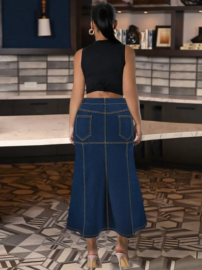 Retro High-waist Denim Pencil Skirt - B&R African Styles