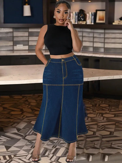 Retro High-waist Denim Pencil Skirt - B&R African Styles