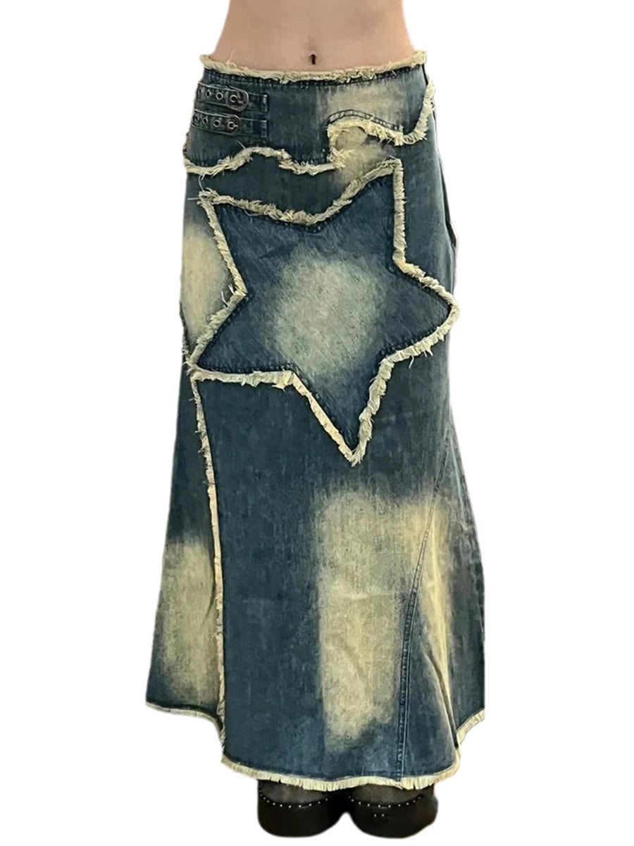 Vintage High Waist Denim Maxi Skirt