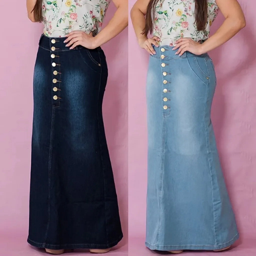 Trendy High-Waist Denim Skirt