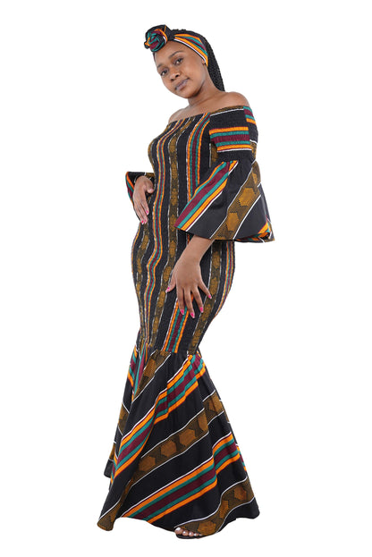 African Black Kente Mermaid Dress