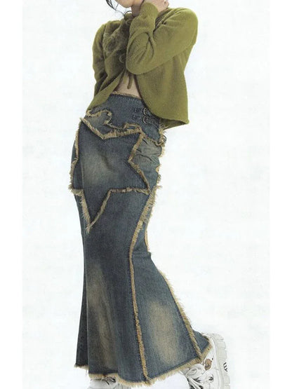 Vintage High Waist Denim Maxi Skirt - B&R African Styles