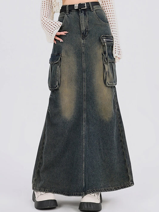 Chic Gray High Waist Denim Skirt