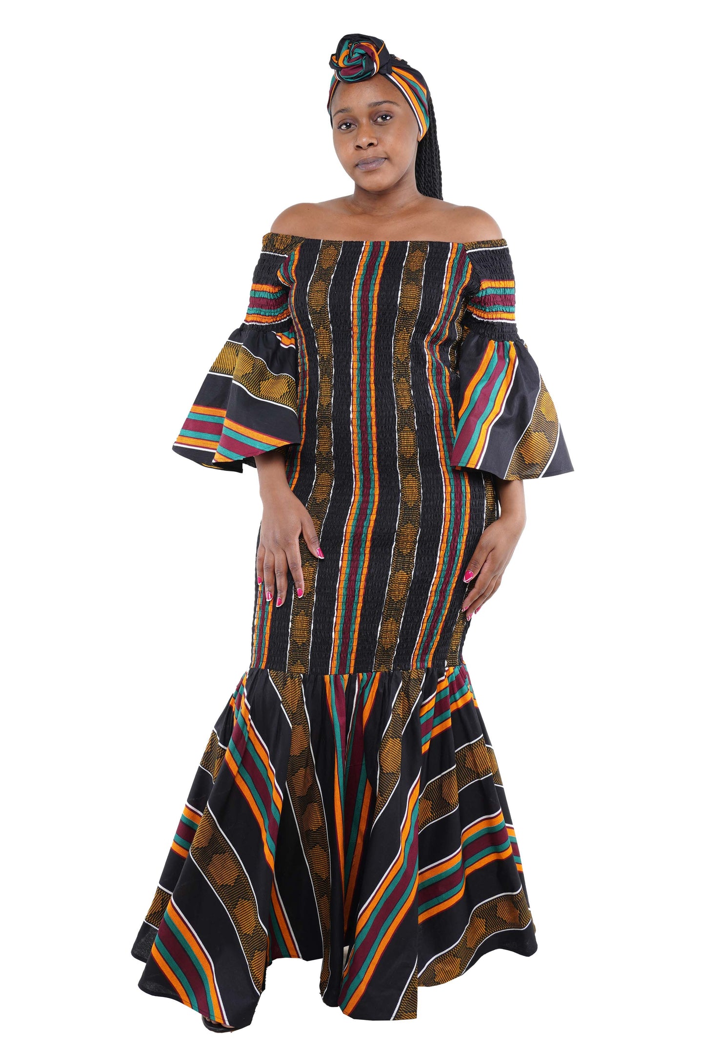 African Black Kente Mermaid Dress