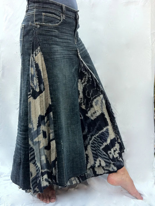 Chic Patchwork Vintage Denim Skirt