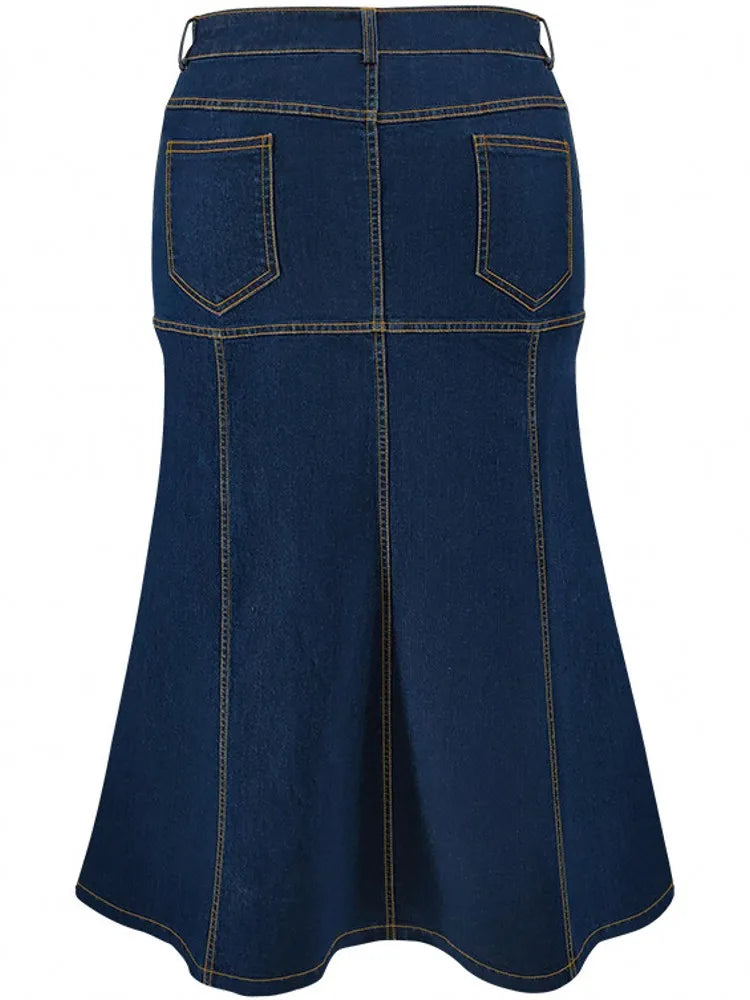 Retro High-waist Denim Pencil Skirt