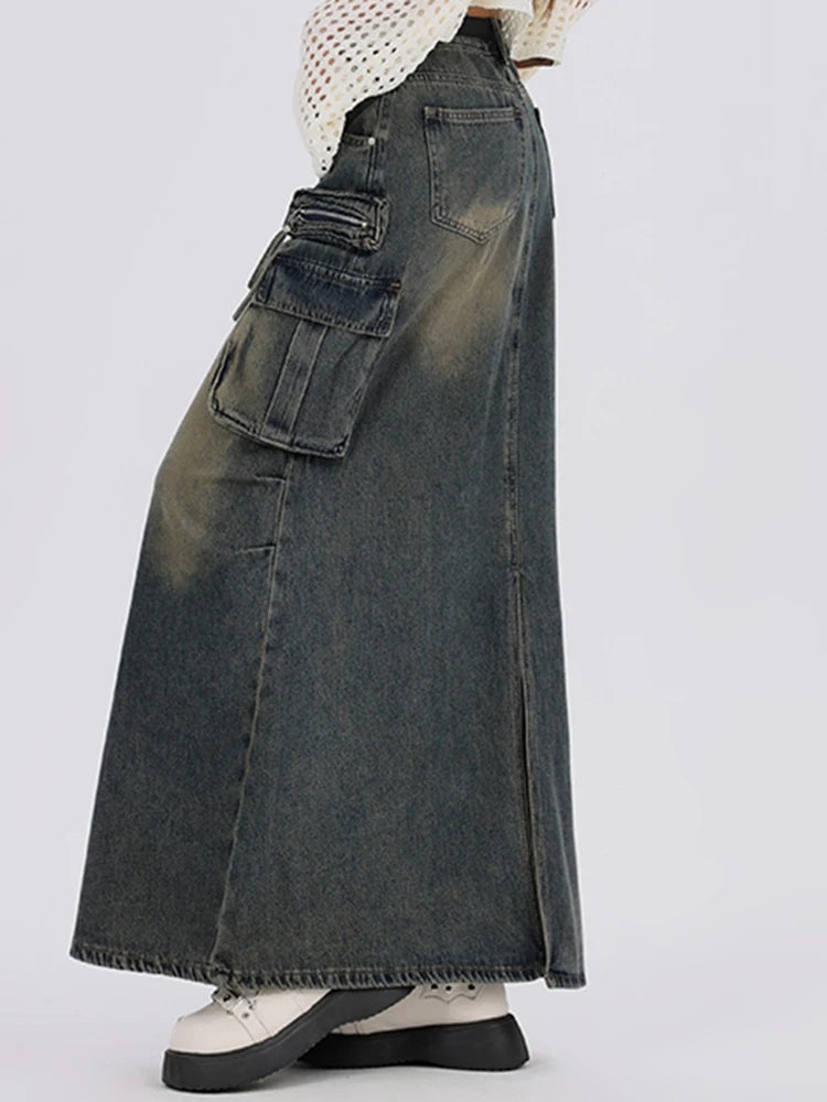 Chic Gray High Waist Denim Skirt