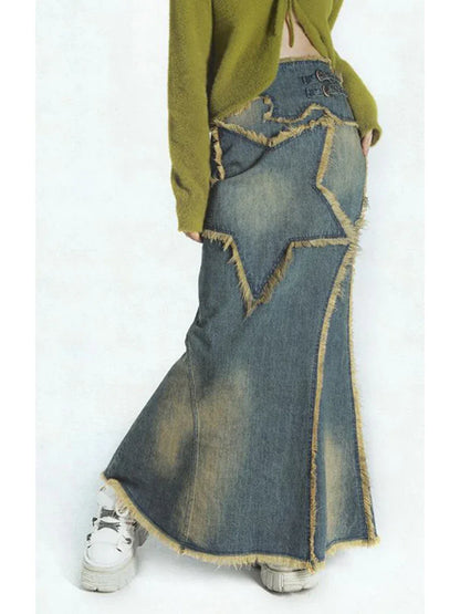 Vintage High Waist Denim Maxi Skirt - B&R African Styles