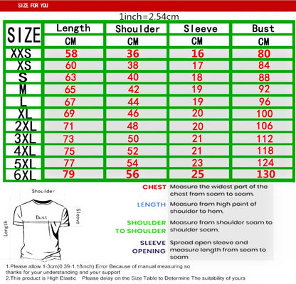 Size chart for clothing with measurements in centimeters