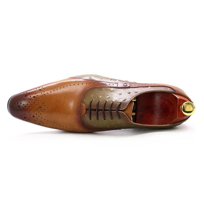 Men Dress Shoes Genuine Calf Leather Green Brown - B&R African Styles