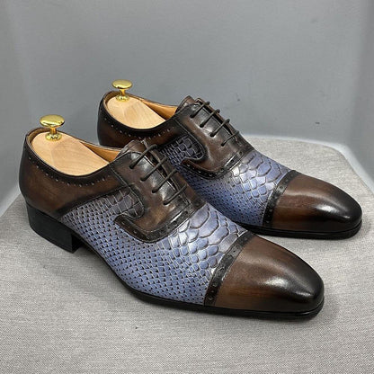 Real Leather Dress Shoes Handmade Snake Print Pointed - B&R African Styles