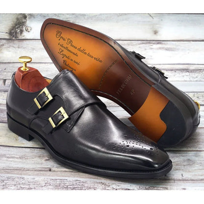 Double Monk Strap Oxford Shoes Men's Genuine Leather Buckle - B&R African Styles