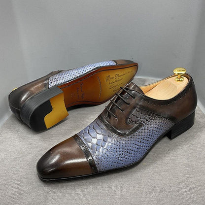 Real Leather Dress Shoes Handmade Snake Print Pointed - B&R African Styles