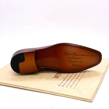 Men Dress Shoes Genuine Calf Leather Green Brown - B&R African Styles