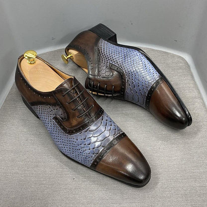 Real Leather Dress Shoes Handmade Snake Print Pointed - B&R African Styles