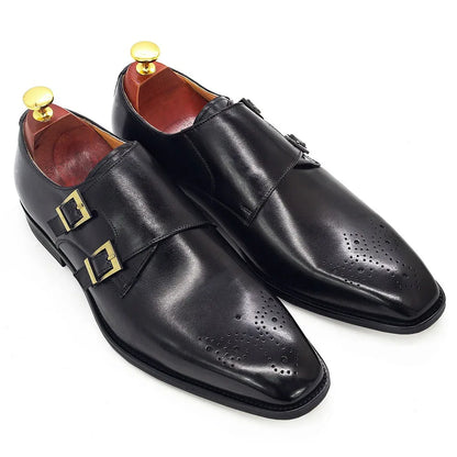 Double Monk Strap Oxford Shoes Men's Genuine Leather Buckle - B&R African Styles
