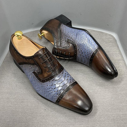 Real Leather Dress Shoes Handmade Snake Print Pointed - B&R African Styles