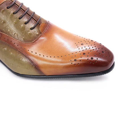 Men Dress Shoes Genuine Calf Leather Green Brown - B&R African Styles