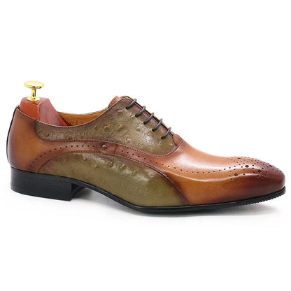 Men Dress Shoes Genuine Calf Leather Green Brown - B&R African Styles