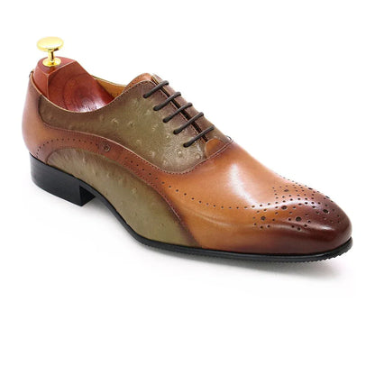 Men Dress Shoes Genuine Calf Leather Green Brown - B&R African Styles