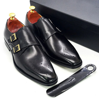 Double Monk Strap Oxford Shoes Men's Genuine Leather Buckle - B&R African Styles