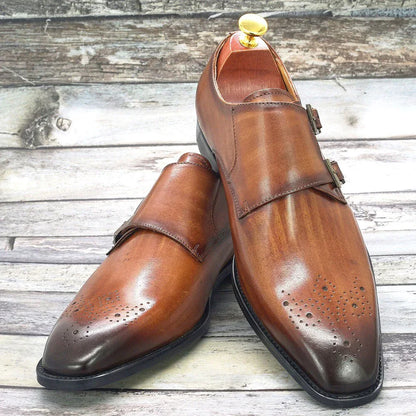 Double Monk Strap Oxford Shoes Men's Genuine Leather Buckle - B&R African Styles