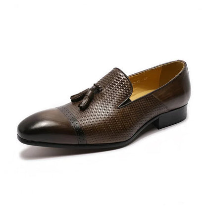 Men's Tassel Loafer Genuine Leather Black Brown Slip On - B&R African Styles