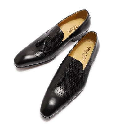Men's Tassel Loafer Genuine Leather Black Brown Slip On - B&R African Styles