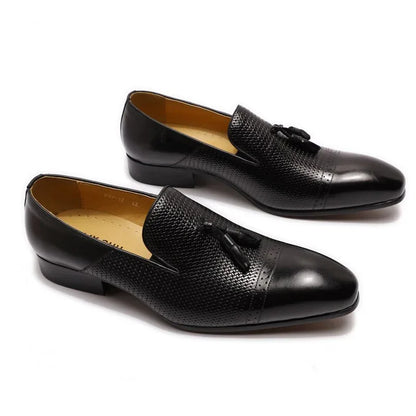 Men's Tassel Loafer Genuine Leather Black Brown Slip On - B&R African Styles