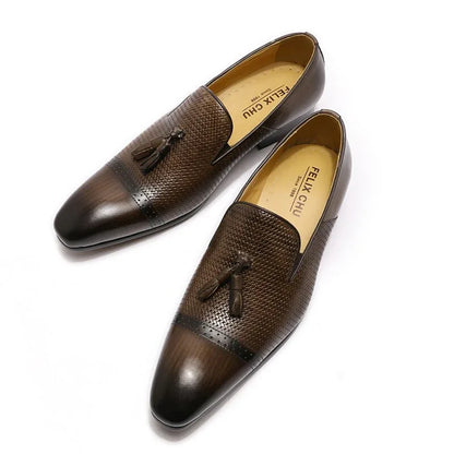 Men's Tassel Loafer Genuine Leather Black Brown Slip On - B&R African Styles