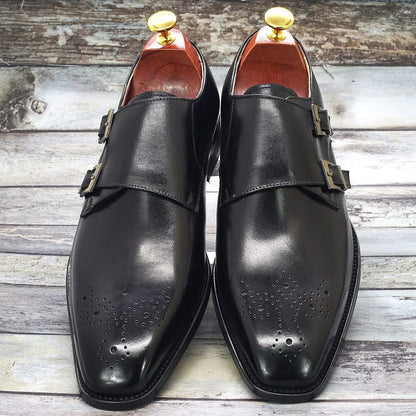 Double Monk Strap Oxford Shoes Men's Genuine Leather Buckle - B&R African Styles