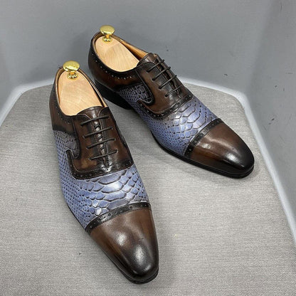 Real Leather Dress Shoes Handmade Snake Print Pointed - B&R African Styles