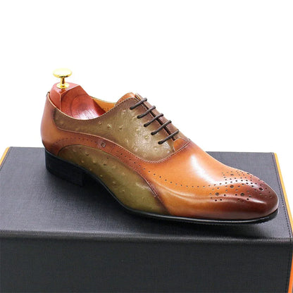 Men Dress Shoes Genuine Calf Leather Green Brown - B&R African Styles