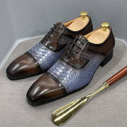 Real Leather Dress Shoes Handmade Snake Print Pointed - B&R African Styles