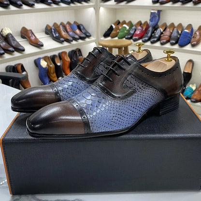 Real Leather Dress Shoes Handmade Snake Print Pointed - B&R African Styles