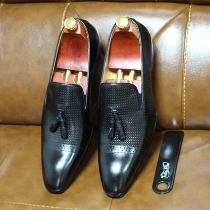 Men's Tassel Loafer Genuine Leather Black Brown Slip On - B&R African Styles