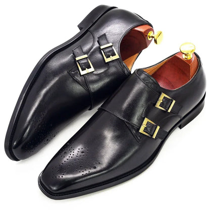 Double Monk Strap Oxford Shoes Men's Genuine Leather Buckle - B&R African Styles