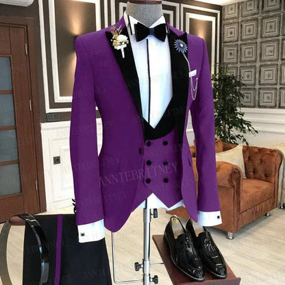 BLACK FORMAL SLIM SUIT FOR MEN 3 PIECES BLAZER JACKET - B&R African Styles