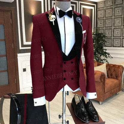 BLACK FORMAL SLIM SUIT FOR MEN 3 PIECES BLAZER JACKET - B&R African Styles
